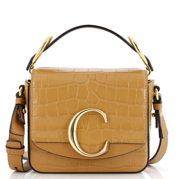 Chloe C Double Carry Bag Crocodile Embossed Leather Mini
