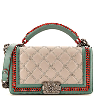 Chanel Chain Handle Boy Flap Bag Quilted Glazed Calfskin Old Medium
