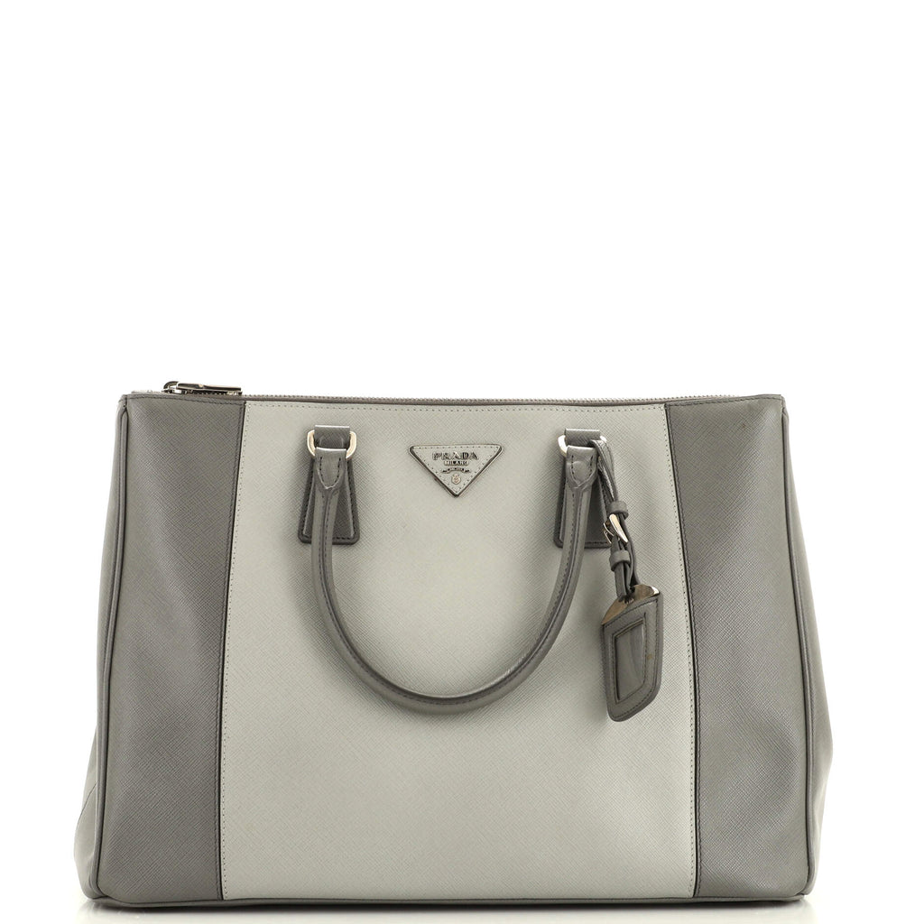 Prada Bicolor Double Zip Lux Tote Saffiano Leather Medium Gray 2795383