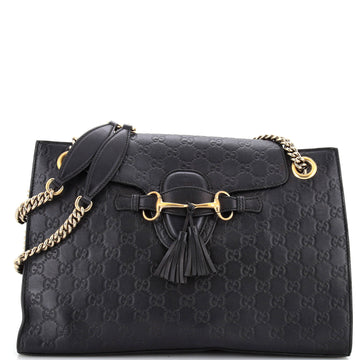 Gucci Emily Chain Flap Shoulder Bag Guccissima Leather Large