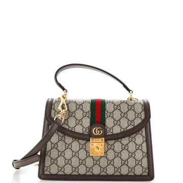 Gucci Ophidia Flap Top Handle Bag GG Coated Canvas Small