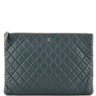 Chanel O Case Clutch Quilted Caviar Large