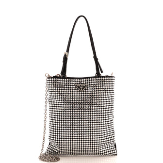 Prada Chain Flat Tote Crystal Embellished Satin Mini
