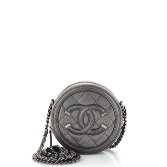 Chanel Filigree Round Clutch with Chain Quilted Caviar Mini