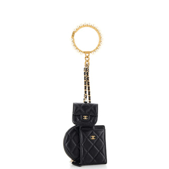 Chanel Pearl Crown CC Multi Pouches Wristlet Quilted Lambskin