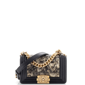 Chanel Boy Flap Bag Quilted Metallic Crumpled Goatskin Small