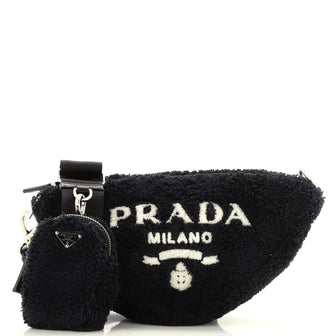 Prada Triangle Logo Zip Crossbody Bag Terry Cloth Small