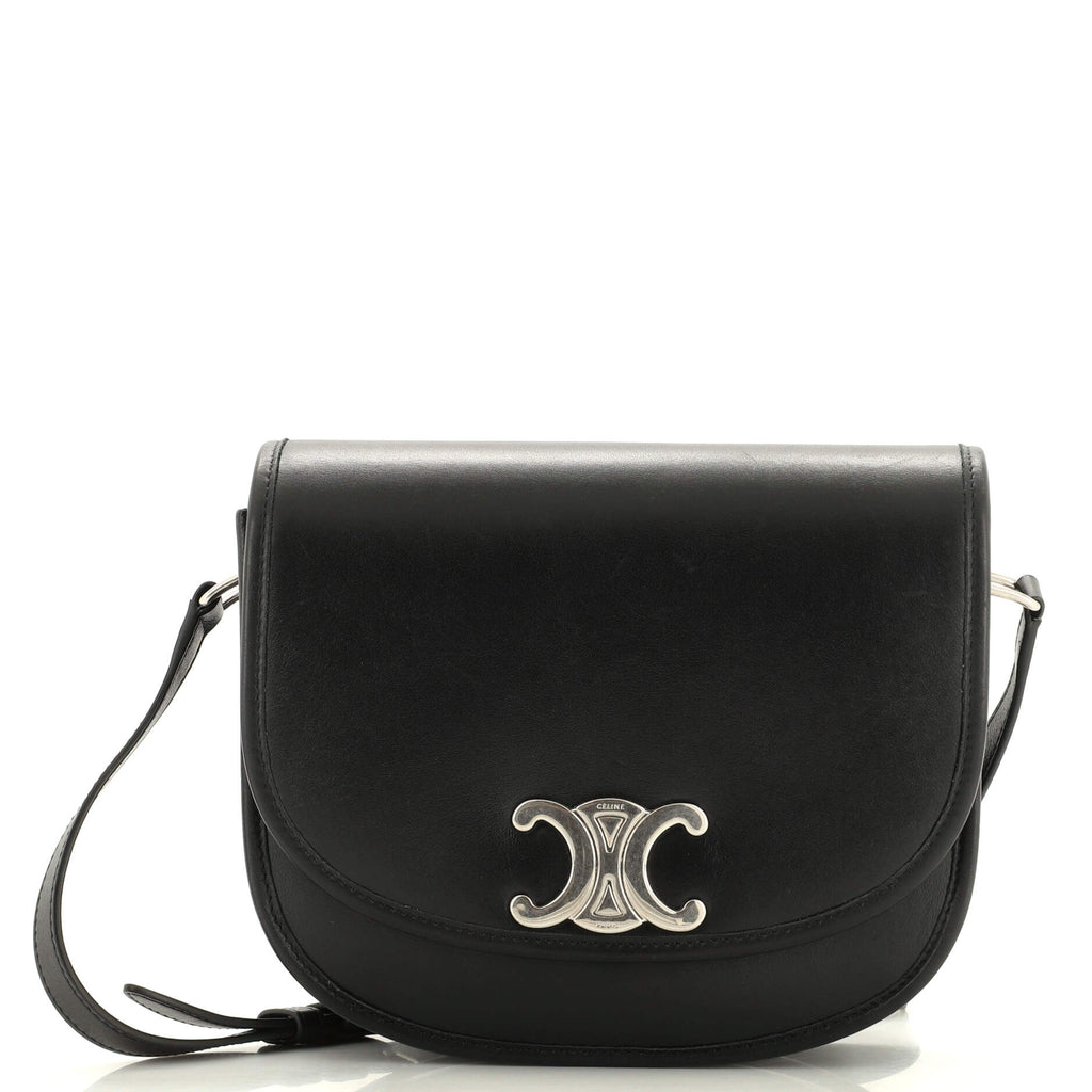 Celine Besace Triomphe Shoulder Bag Leather Medium Black