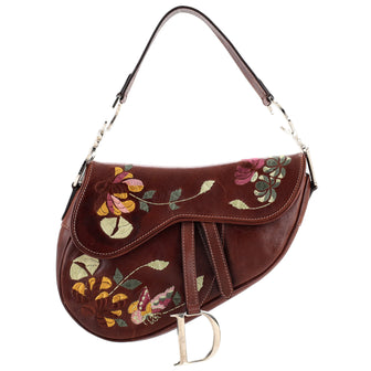 Christian Dior Vintage Saddle Bag Embroidered Leather Medium