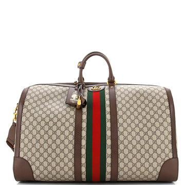 Gucci Savoy Web Convertible Duffle Bag GG Coated Canvas Maxi