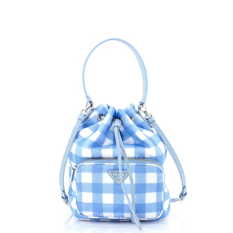 Prada Duet Drawstring Bucket Bag Printed Tessuto Small