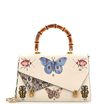 Gucci Ottilia Top Handle Bag Painted Leather with Snakeskin Medium