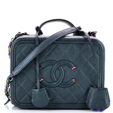 Chanel Filigree Vanity Case Quilted Iridescent Caviar Medium