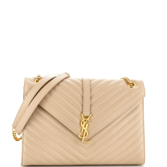 Saint Laurent Classic Monogram Envelope Satchel Matelasse Chevron Leather Large