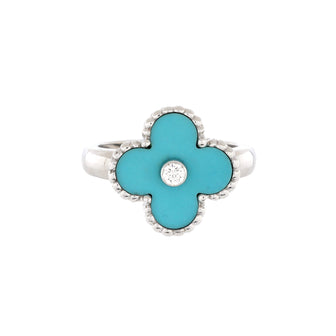 Van Cleef & Arpels Vintage Alhambra Ring 18K White Gold and Turquoise with Diamond