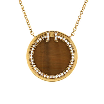 Tiffany & Co. T Circle Pendant Necklace 18K Yellow Gold and Tiger Eye and Diamonds