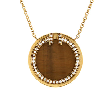 Tiffany & Co. T Circle Pendant Necklace 18K Yellow Gold and Tiger Eye and Diamonds