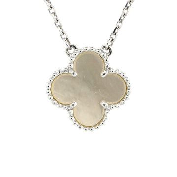 Van Cleef & Arpels Vintage Alhambra Pendant Necklace 18K White Gold and Mother of Pearl