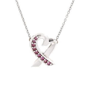 Tiffany & Co. Paloma Picasso Loving Heart Pendant Necklace 18K White Gold with Pink Sapphires