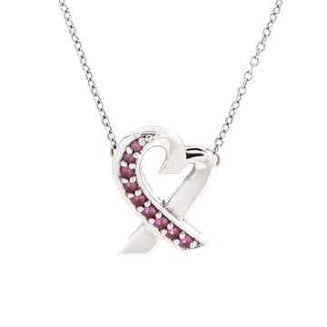 Tiffany & Co. Paloma Picasso Loving Heart Pendant Necklace 18K White Gold with Pink Sapphires