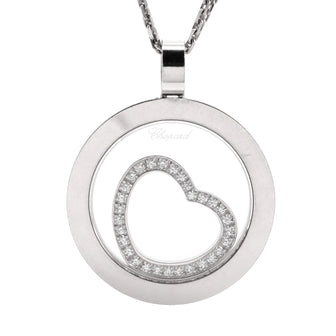 Chopard Happy Spirit Floating Heart Pendant Necklace 18K White Gold with Diamonds Large