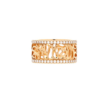 Chanel Camelia Ajoure Band Ring 18K Rose Gold with Diamonds
