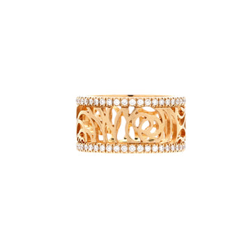 Chanel Camelia Ajoure Band Ring 18K Rose Gold with Diamonds