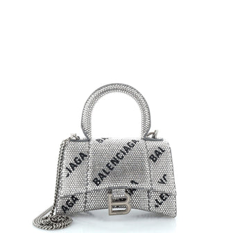 Balenciaga Hourglass Top Handle Bag Suede with Crystals XS