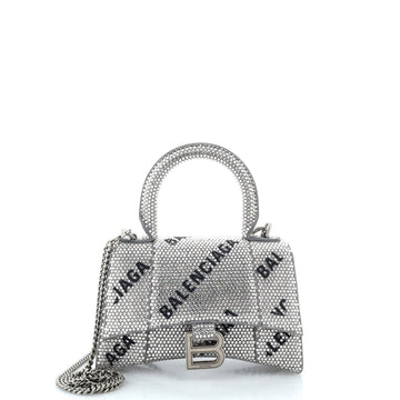 Balenciaga Hourglass Top Handle Bag Suede with Crystals XS