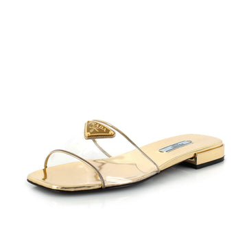 Prada Women's Triangle Logo Slide Sandals PVC with Leather