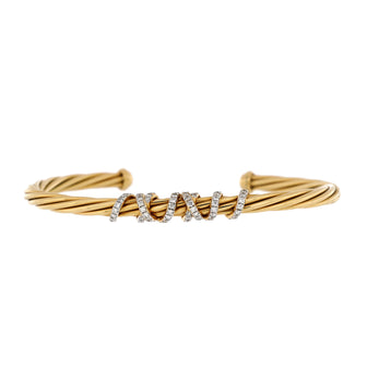 David Yurman Helena Centre Station Cuff Bracelet 18K Yellow Gold with Diamonds 4mm