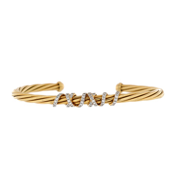 David Yurman Helena Centre Station Cuff Bracelet 18K Yellow Gold with Diamonds 4mm