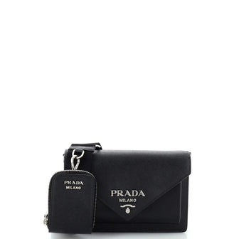 Prada Envelope Flap Bag with Nylon Strap Saffiano with City Calf Mini