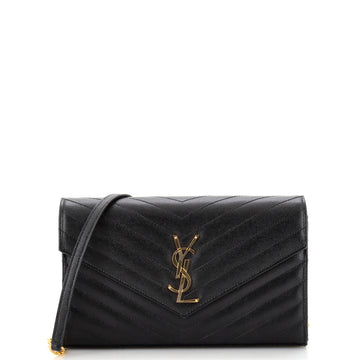 Saint Laurent Classic Monogram Wallet on Chain Matelasse Chevron Leather Medium