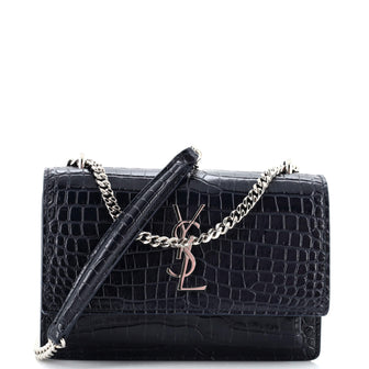 Saint Laurent Sunset Chain Wallet Crocodile Embossed Leather