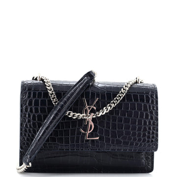 Saint Laurent Sunset Chain Wallet Crocodile Embossed Leather