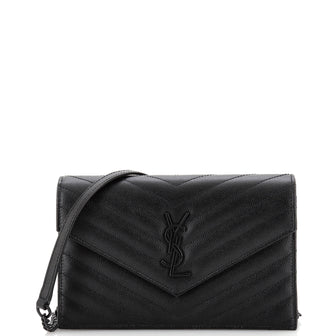 Saint Laurent Classic Monogram Wallet on Chain Matelasse Chevron Leather Small