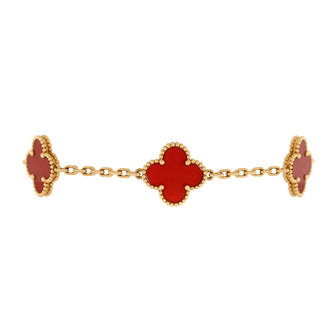 Van Cleef & Arpels Vintage Alhambra 5 Motifs Bracelet 18K Yellow Gold and Carnelian