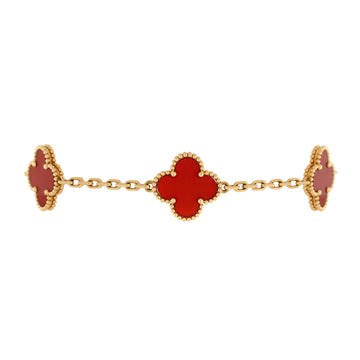 Van Cleef & Arpels Vintage Alhambra 5 Motifs Bracelet 18K Yellow Gold and Carnelian