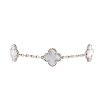 Van Cleef & Arpels Vintage Alhambra 5 Motifs Bracelet 18K White Gold and Chalcedony
