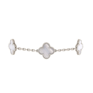 Van Cleef & Arpels Vintage Alhambra 5 Motifs Bracelet 18K White Gold and Chalcedony