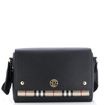 Burberry Note Crossbody Bag Leather with Vintage Check Canvas Medium