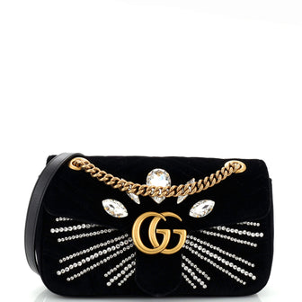 Gucci GG Marmont Flap Bag Embellished Matelasse Velvet Small