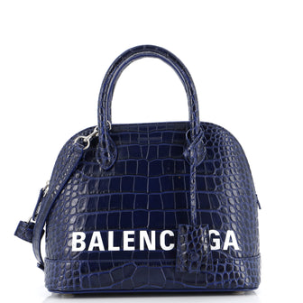 Balenciaga Logo Ville Bag Crocodile Embossed Leather Small