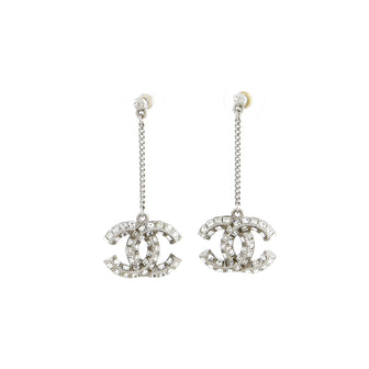 Chanel CC Baguette Drop Earrings Metal with Crystals