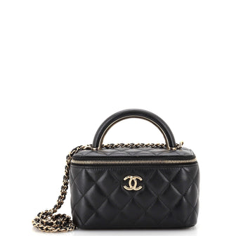 Chanel Classic Top Handle Vanity Case with Chain Quilted Lambskin Small