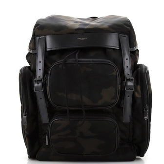 Saint Laurent Delave Multi-Pocket Backpack Camouflage Canvas