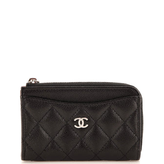 Chanel Zip Around Card Holder Quilted Caviar
