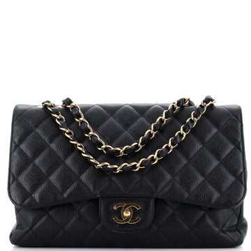 Chanel Vintage Classic Single Flap Bag Quilted Caviar Jumbo