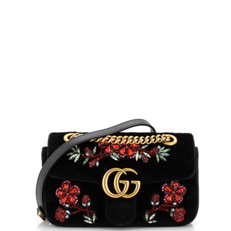 Gucci GG Marmont Flap Bag Embellished Matelasse Velvet Mini